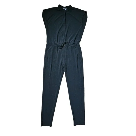 Vince. Cap Sleeve Drawstring Waist Jumpsuit Womens 10 Black Polyester Spandex - Picture 7 of 10